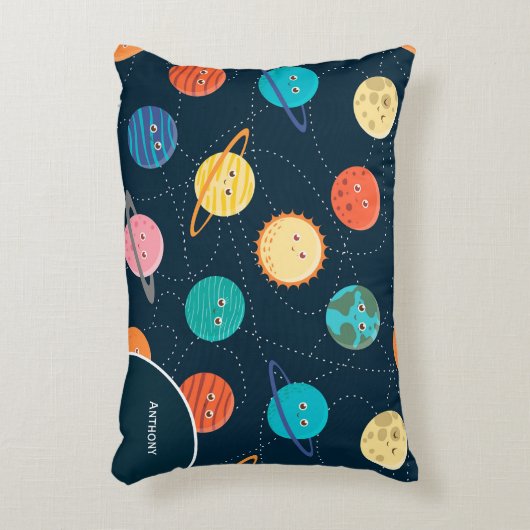 Fun Solar System Planets Pattern for Kids Blue Acc Accent Kussen (Voorkant(Verticaal))