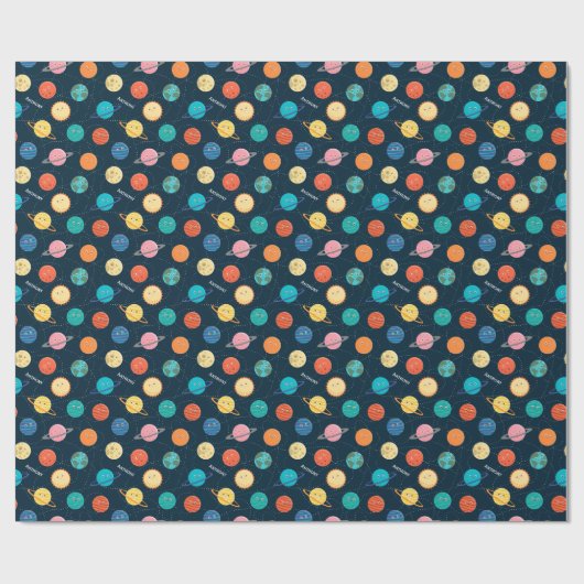 Fun Solar System Planets Pattern for Kids Blue Cadeaupapier (Vlak)