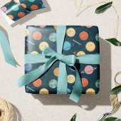 Fun Solar System Planets Pattern for Kids Blue Cadeaupapier
