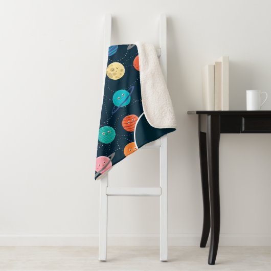 Fun Solar System Planets Pattern for Kids Blue she Sherpa Deken (In situ)