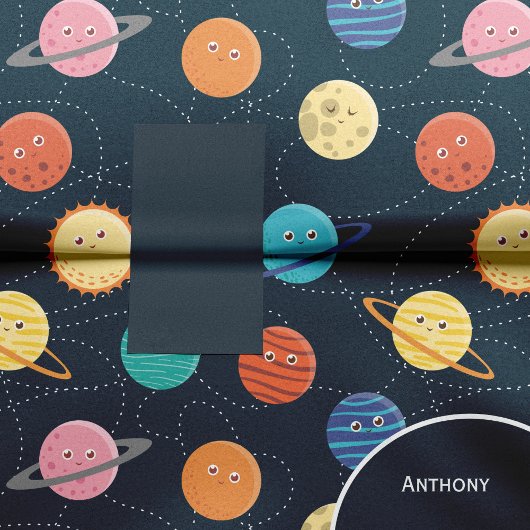 Fun Solar System Planets Pattern for Kids Blue Tis Tissuepapier