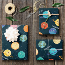 Fun Solar System Planets Pattern for Kids Blue Wra