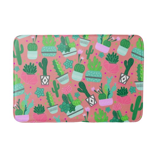 Fun Southwestern Cute Girly Pink Cactus Pattern Badmat (Voorkant)