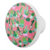 Fun Southwestern Cute Girly Pink Cactus Pattern Keramische Knop (Rechts)