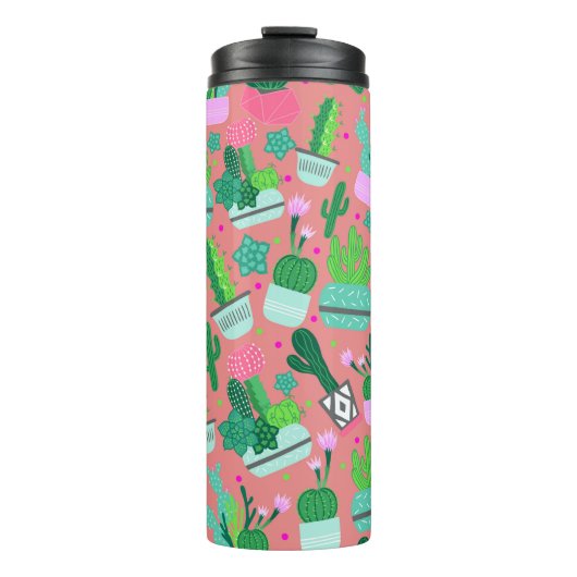 Fun Southwestern Cute Girly Pink Cactus Pattern Thermosbeker (Voorkant)