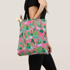 Fun Southwestern Cute Girly Pink Cactus Pattern Tote Bag