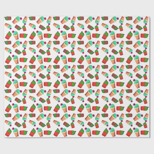 Fun Southwestern Flowering Potted Cactus Pattern Cadeaupapier (Vlak)
