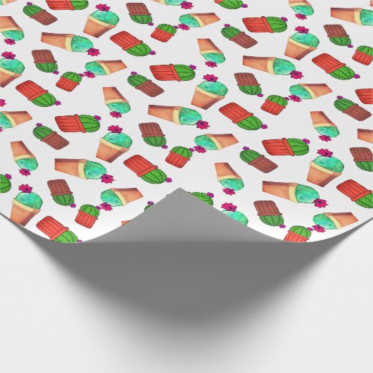 Fun Southwestern Flowering Potted Cactus Pattern Cadeaupapier (Hoek)