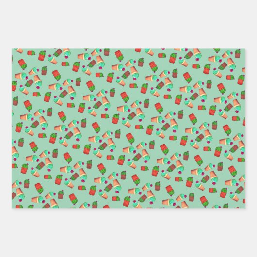 Fun Southwestern Flowering Potted Cactus Pattern Inpakpapier Vel (Voorkant 3)