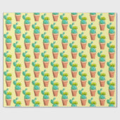 Fun Southwestern Gellow Flowering Potted Cactus Cadeaupapier (Vlak)