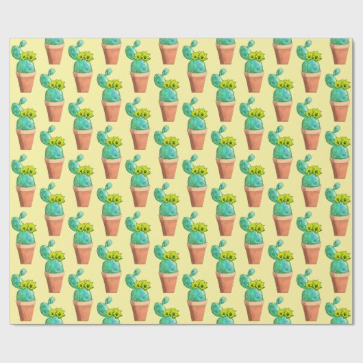 Fun Southwestern Gellow Flowering Potted Cactus Cadeaupapier (Vlak)
