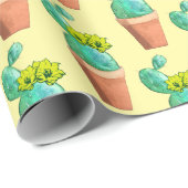 Fun Southwestern Gellow Flowering Potted Cactus Cadeaupapier (Rol Hoek)