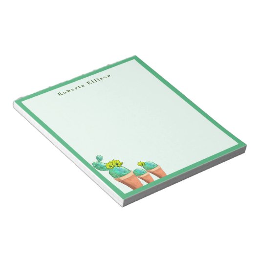 Fun Southwestern Potted Cactus Flowers Custom Notitieblok (Schuin)