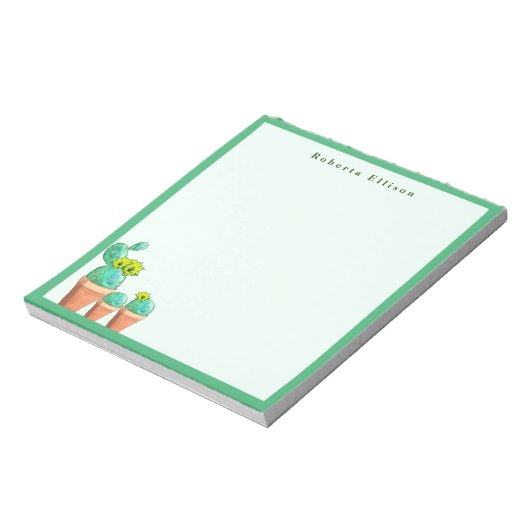Fun Southwestern Potted Cactus Flowers Custom Notitieblok (Linkerzijde)