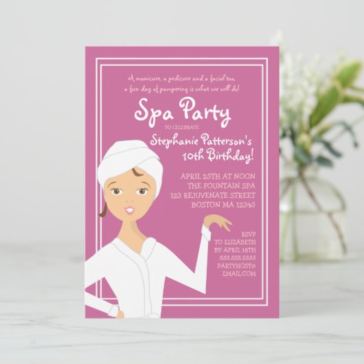 Fun Spa Girl Birthday Spa Party Uitnodiging | Berr (Staand voorkant)