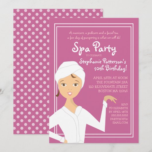 Fun Spa Girl Birthday Spa Party Uitnodiging | Berr (Voorkant / Achterkant)