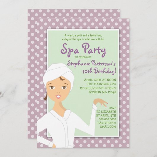 Fun Spa Girl Birthday Spa Party Uitnodiging | Roze (Voorkant / Achterkant)