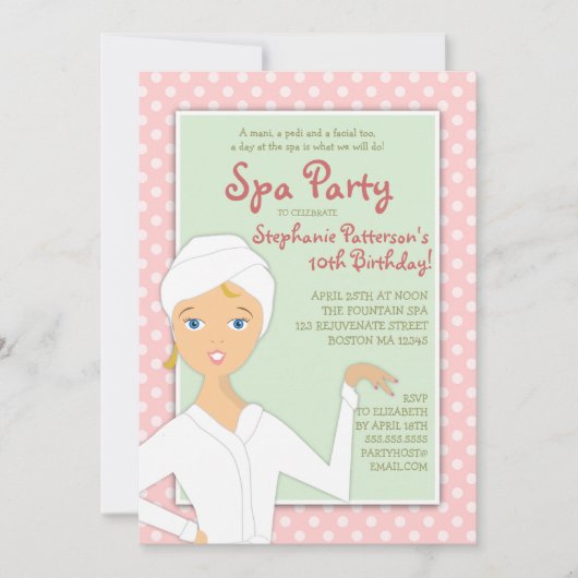 Fun Spa Girl Birthday Spa Party Uitnodiging | Roze (Voorkant)