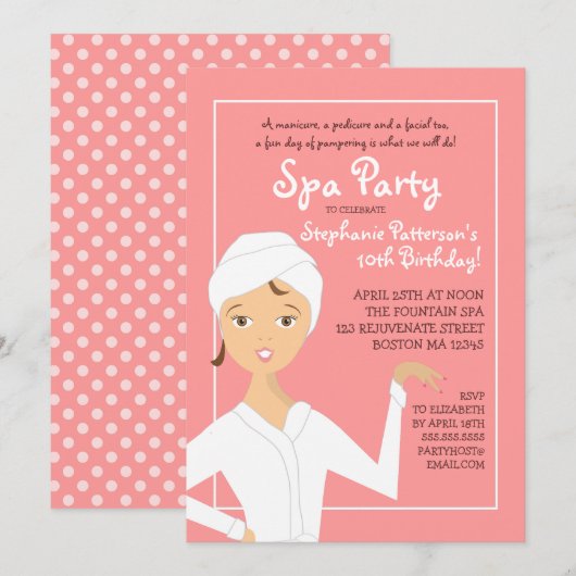 Fun Spa Girl Birthday Spa Party Uitnodiging | Roze (Voorkant / Achterkant)