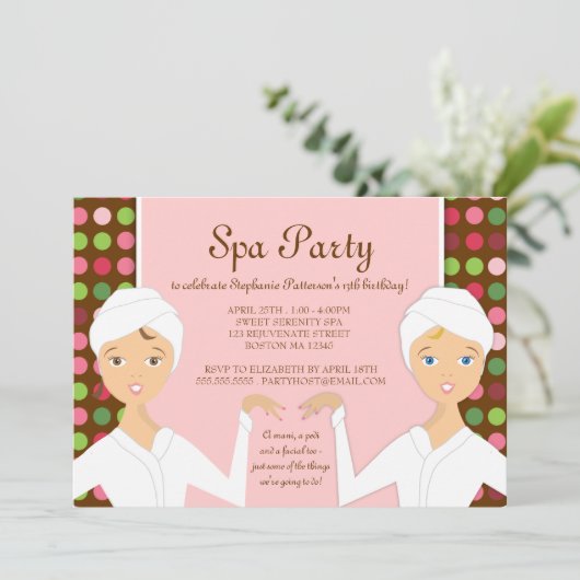 Fun Spa Girl Birthday Spa Party Uitnodiging | Roze (Staand voorkant)
