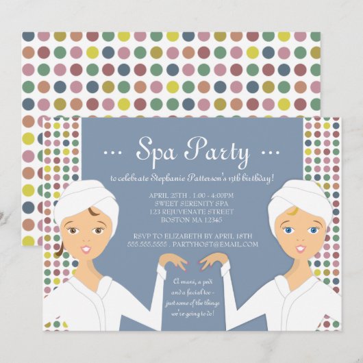 Fun Spa Girl Birthday Spa Party Uitnodiging | Zebr (Voorkant / Achterkant)