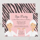 Fun Spa Girl Birthday Spa Party Uitnodiging | Zebr (Voorkant / Achterkant)