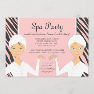 Fun Spa Girl Birthday Spa Party Uitnodiging   Zebr