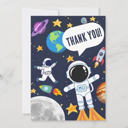 Fun Space Astronaut Planet Moon Stars, Schattige K Bedankkaart (Voorkant)