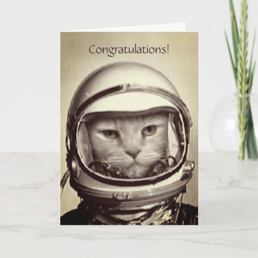 Fun "Space Cat" Birthday Kaart (Voorkant)