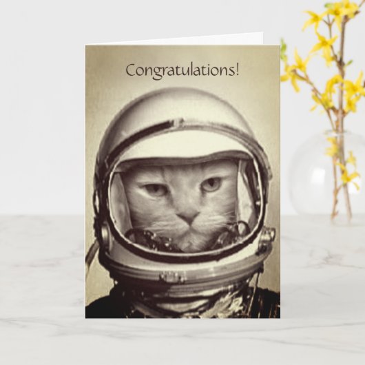 Fun "Space Cat" Birthday Kaart (Gele Bloem)