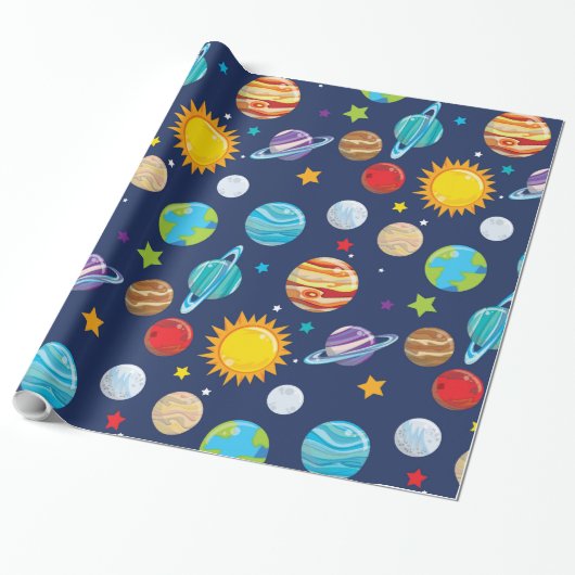 Fun Space-partijpatroonomloop Cadeaupapier (Uitgerold)