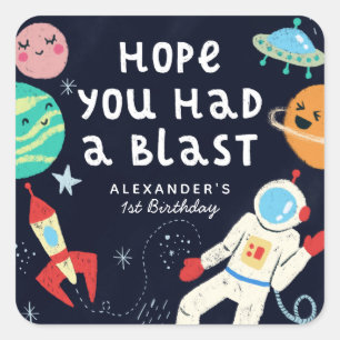 Fun Space Theme Birthday Party Favor Vierkante Sticker