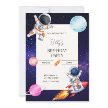 Fun Spaceman & Rocket Child's birthday invitation