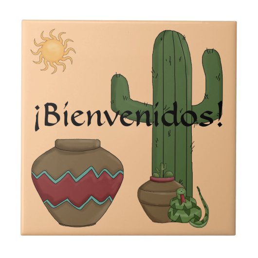 Fun Spain Welcome Southwestern Desert Scene Tegeltje (Voorkant)