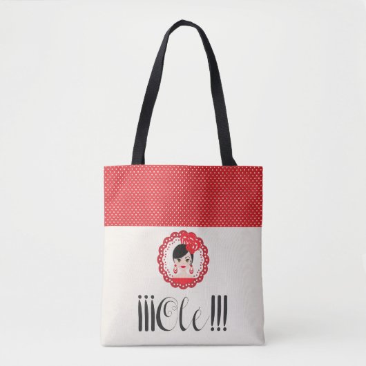 Fun Spanish Flamenca Doll in Red Olé! Tote Bag (Voorkant)
