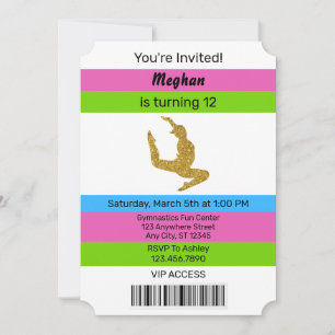 Fun Sparkle Gymnastics Birthday Ticket Kaart