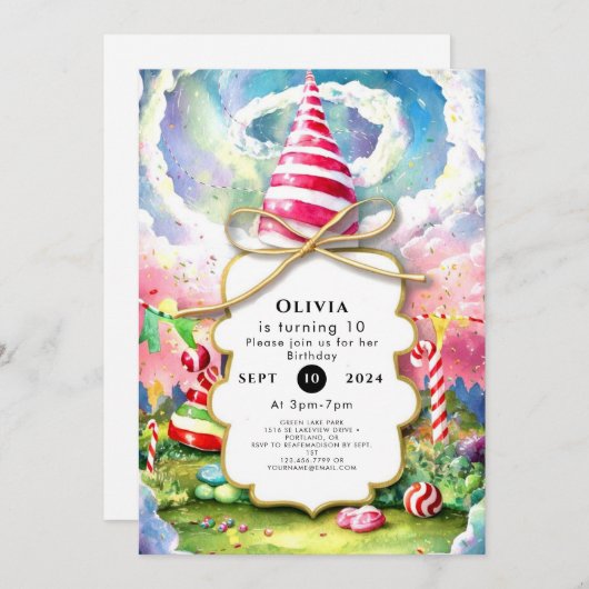 Fun Sparkling Candyland Verjaardag Kaart (Voorkant / Achterkant)