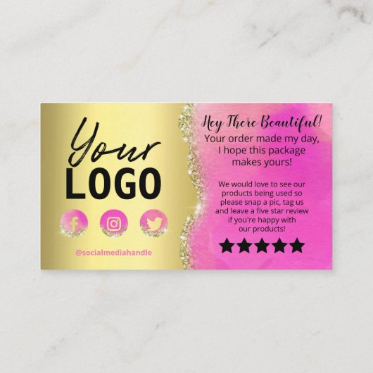 Fun Sparkly Pink Agate Bedankt voor aankoop Visitekaartje (Achterkant)