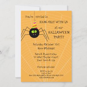 Fun Spider Oranje Halloween Party Invitation