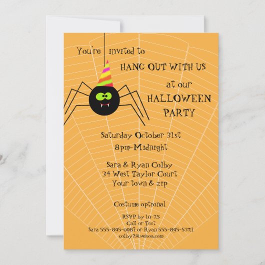 Fun Spider Oranje Halloween Party Invitation (Voorkant)