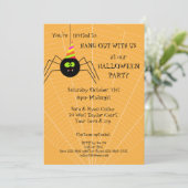 Fun Spider Oranje Halloween Party Invitation (Staand voorkant)
