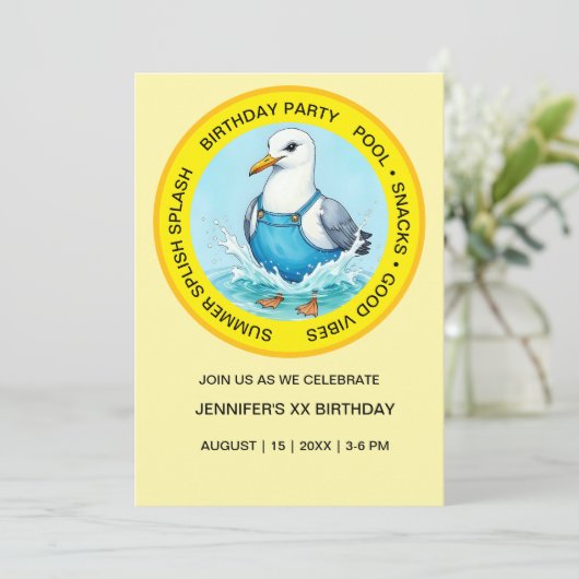 fun Splish Splash Seagull summer Pool Party Kaart (Staand voorkant)