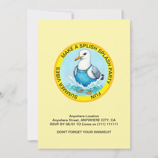 fun Splish Splash Seagull summer Pool Party Kaart (Achterkant)