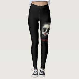 Fun Spooky AF Creepy Gothic Doll Face Halloween Leggings