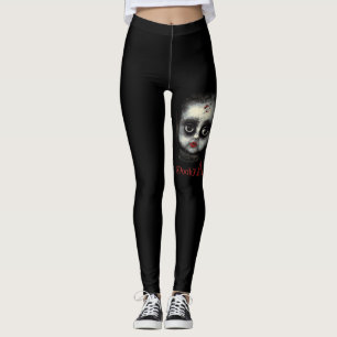 Fun Spooky AF Creepy Gothic Doll Face Halloween Leggings