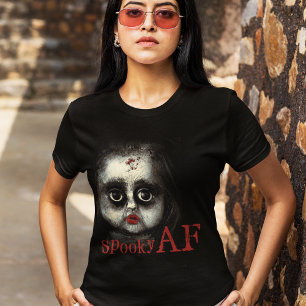 Fun Spooky AF Creepy Gothic Doll Face Halloween T-shirt