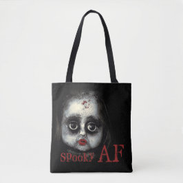 Fun Spooky AF Creepy Gothic Doll Face Halloween Tote Bag