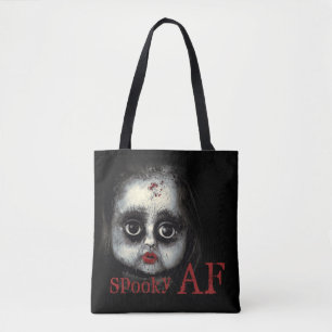 Fun Spooky AF Creepy Gothic Doll Face Halloween Tote Bag