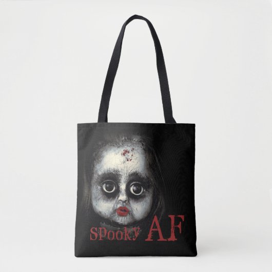 Fun Spooky AF Creepy Gothic Doll Face Halloween Tote Bag (Voorkant)