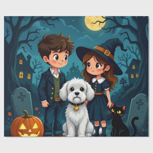 Fun Spooky Gift Wrap with Pumpkins, Ghosts & Bats Cadeaupapier (Vlak)